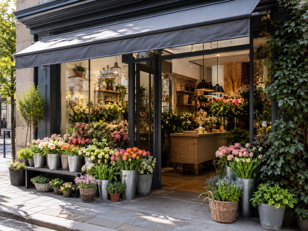 Illustrative flower shop interior for a sample Geneva, Switzerland listing